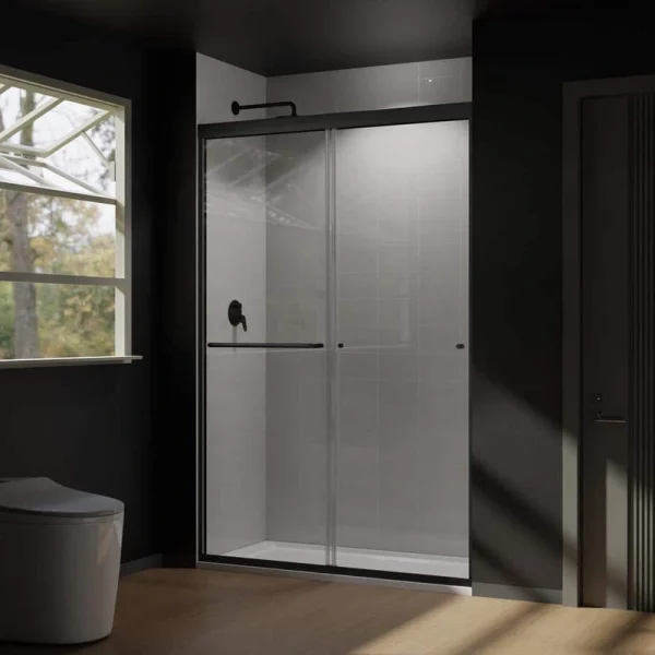 CASAINC 48 in. W x 72 in. H Framed Sliding Shower Door in Black with Tempered Glass