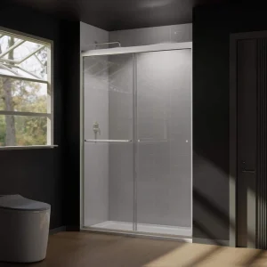 CASAINC 48 in. W x 72 in. H Framed Sliding Shower Door in Brushed Nickel with Tempered Glass