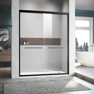 CASAINC 50-54 in. W x 72 in. H Sliding Adjustable Semi-Frameless Shower Door in Matte Black with Thick Clear Tempered Glass