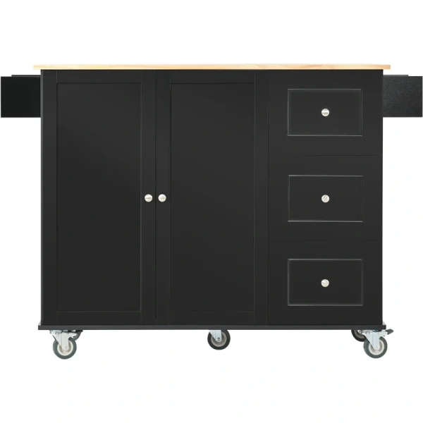 CESICIA Black Wood Base with Wood Top Rolling Kitchen Island (17.71-in x 52.7-in x 36.81-in)