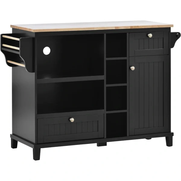CESICIA Black Wood Base with Wood Top Rolling Kitchen Island (18.1-in x 50.8-in x 36.2-in)