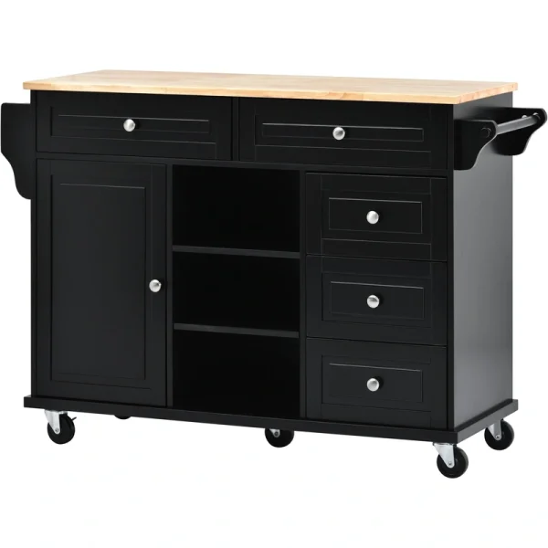 CESICIA Black Wood Base with Wood Top Rolling Kitchen Island (18.1-in x 52.8-in x 36.2-in)