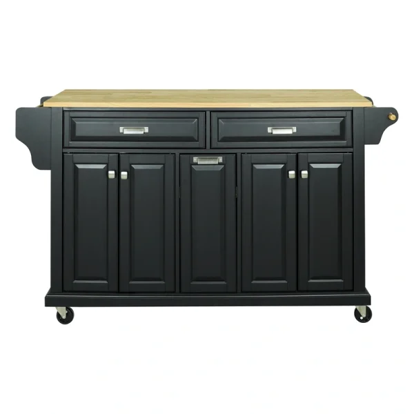 CESICIA Black Wood Base with Wood Top Rolling Kitchen Island (18-in x 51-in x 36-in)