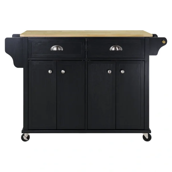 CESICIA Black Wood Base with Wood Top Rolling Kitchen Island (32-in x 52-in x 36-in)