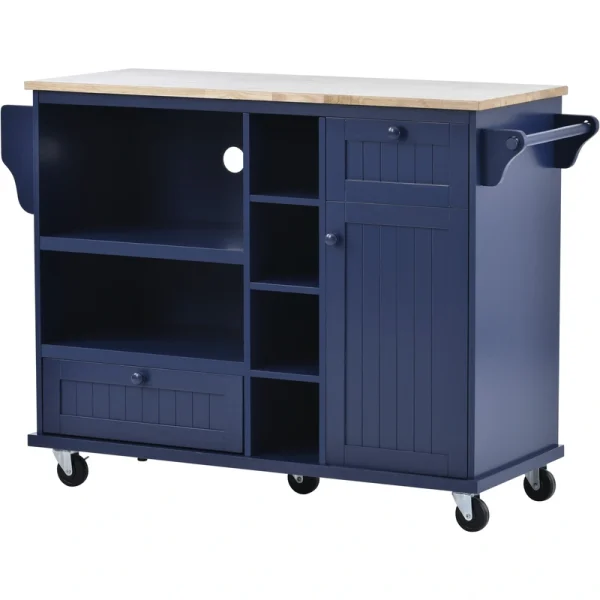 CESICIA Blue Wood Base with Wood Top Rolling Kitchen Island (18.1-in x 50.8-in x 36.2-in)
