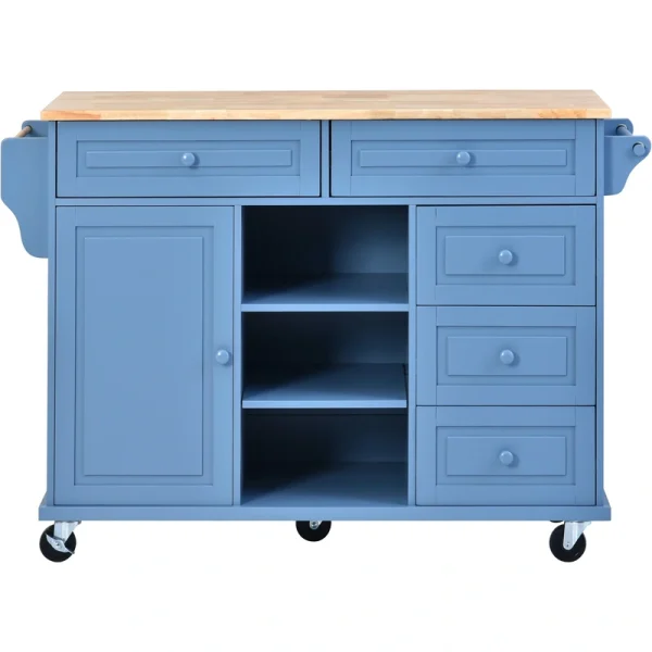 CESICIA Blue Wood Base with Wood Top Rolling Kitchen Island (18.1-in x 52.8-in x 36.2-in)