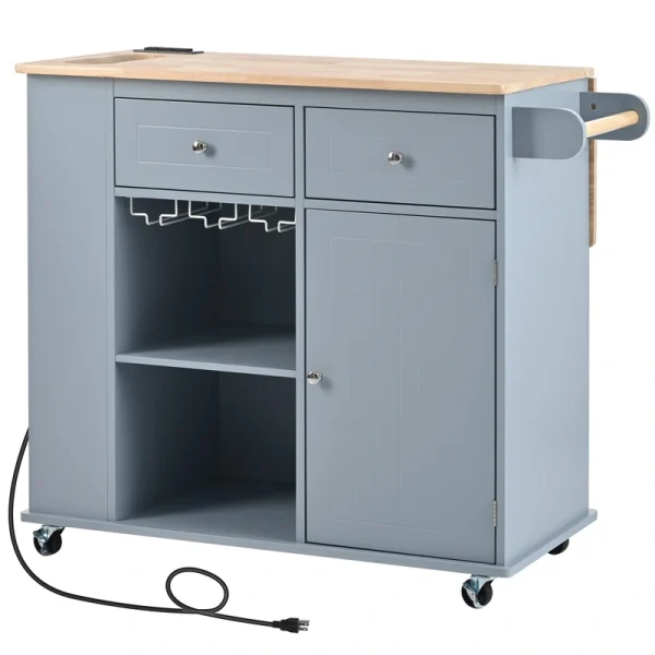 CESICIA Blue Wood Base with Wood Top Rolling Kitchen Island (29.3-in x 35.8-in x 33.7-in)