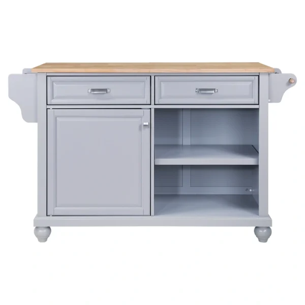 CESICIA Gray Wood Base with Wood Top Rolling Kitchen Island (32-in x 57.63-in x 36-in)