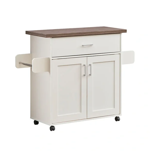 CESICIA White Wood Base with Wood Top Rolling Kitchen Island (15.3-in x 45-in x 35.25-in)