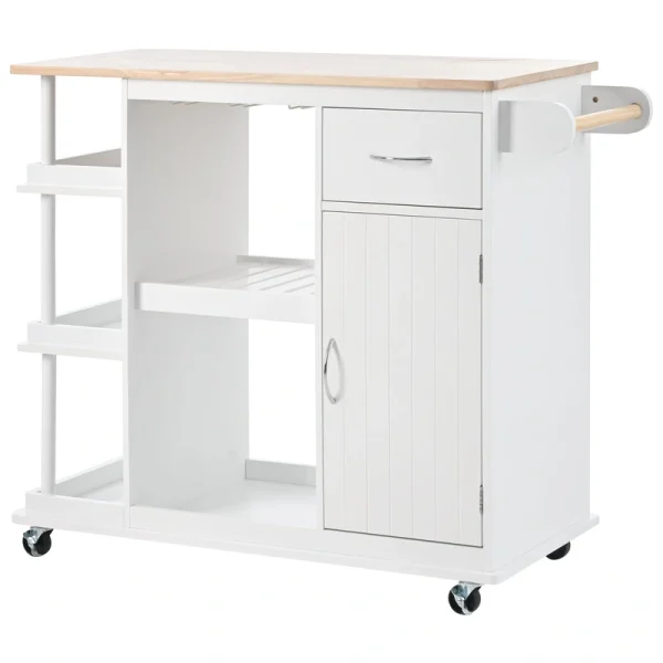 CESICIA White Wood Base with Wood Top Rolling Kitchen Island (17.5-in x 40-in x 33.7-in)