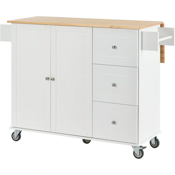 CESICIA White Wood Base with Wood Top Rolling Kitchen Island (17.71-in x 52.7-in x 36.81-in)