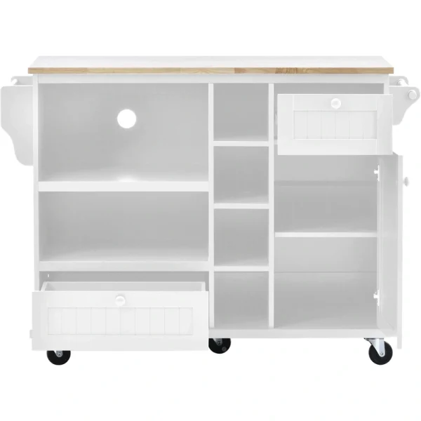 CESICIA White Wood Base with Wood Top Rolling Kitchen Island (18.1-in x 50.8-in x 36.2-in)
