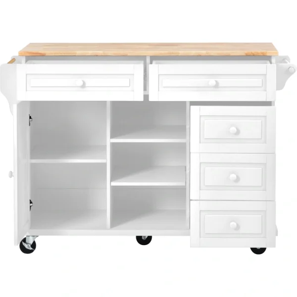 CESICIA White Wood Base with Wood Top Rolling Kitchen Island (18.1-in x 52.8-in x 36.2-in)