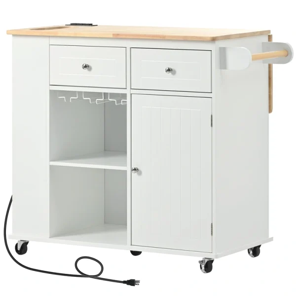 CESICIA White Wood Base with Wood Top Rolling Kitchen Island (29.3-in x 35.8-in x 33.7-in)