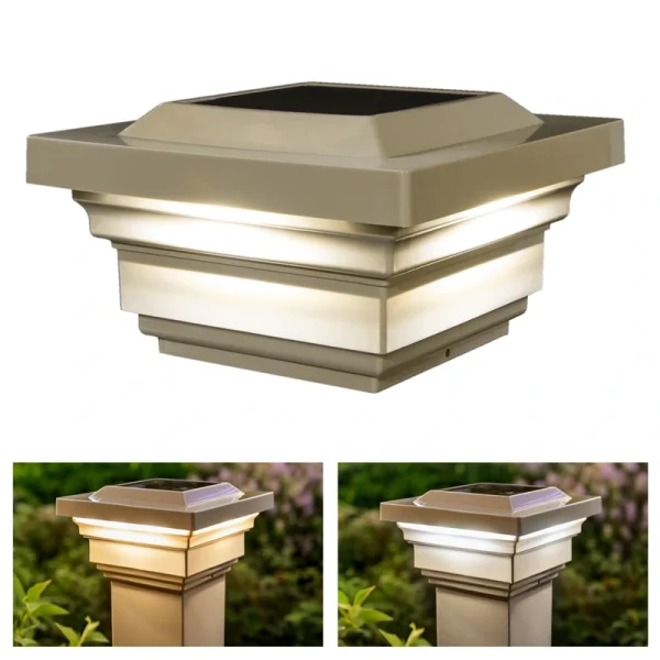 Classy Caps 4-in x 4-in 15-Lumen 1-Watt Tan Solar LED Outdoor Post Cap Light (4100 K)