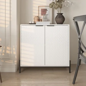 Clihome 2-Door Wooden Accent Storage Cabinet in White 33.1-in W x 31.5-in H Mdf White Freestanding Utility Storage Cabinet