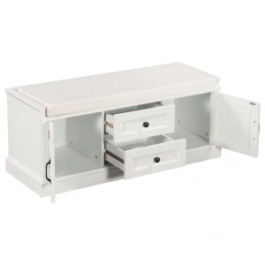 Clihome 42.5inch L x 15.9inch W x 17.5inch H Indoor bench Old World/Vintage White Storage Bench with Storage 42.5-in x 15.9-in x 17.5-in