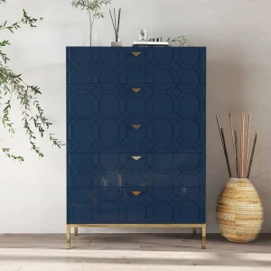 Clihome 5-Drawer MDF Blue Storage Cabinet Blue 5-Drawer Accent Chest