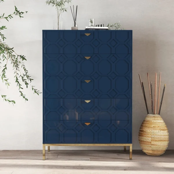 Clihome 5-Drawer MDF Blue Storage Cabinet Blue 5-Drawer Accent Chest