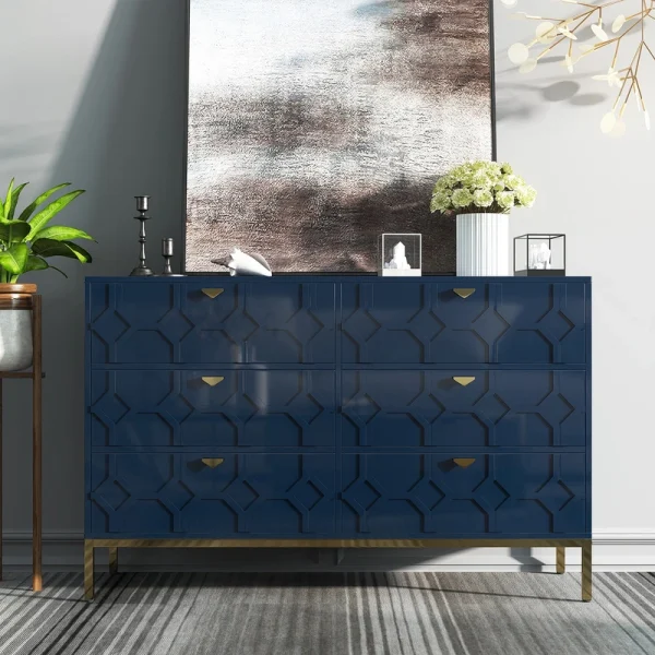 Clihome 6 drawers cabinet Blue 6-Drawer Accent Chest