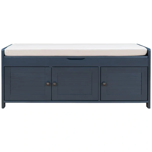 Clihome Old World/Vintage Blue Storage Bench with Storage 43.5-in x 16-in x 18-in