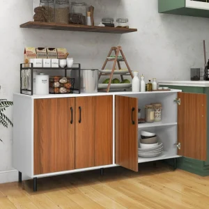 Clihome storage kitchen side cabinet 58-in W x 30-in H x 16-in D White and Brown Base Ready To Assemble Cabinet (Flat Panel Slab Door Style)