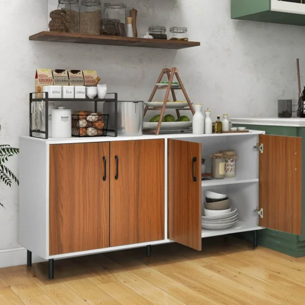 Clihome storage kitchen side cabinet 58-in W x 30-in H x 16-in D White and Brown Base Ready To Assemble Cabinet (Flat Panel Slab Door Style)