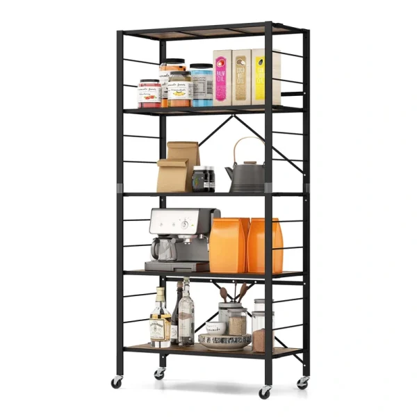 Costway Black Metal Base with Mdf Wood Top Rolling Kitchen Cart (14-in x 30-in x 60-in)