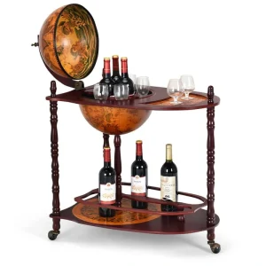 Costway Contemporary Brown Wood Wine Cabinet (27.5 in. W x 34.5 in. H x 18 in. D) – Ideal for Office, Kitchen, and Study