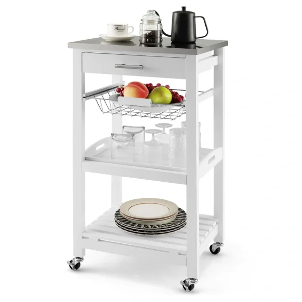 Costway White Metal Base with Mdf Wood Top Rolling Kitchen Cart (15.5-in x 18.5-in x 33.5-in)