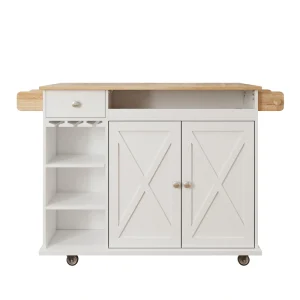 Damerin White Mdf Base with Mdf Wood Top Rolling Kitchen Cart (15.75-in x 44-in x 36.25-in)