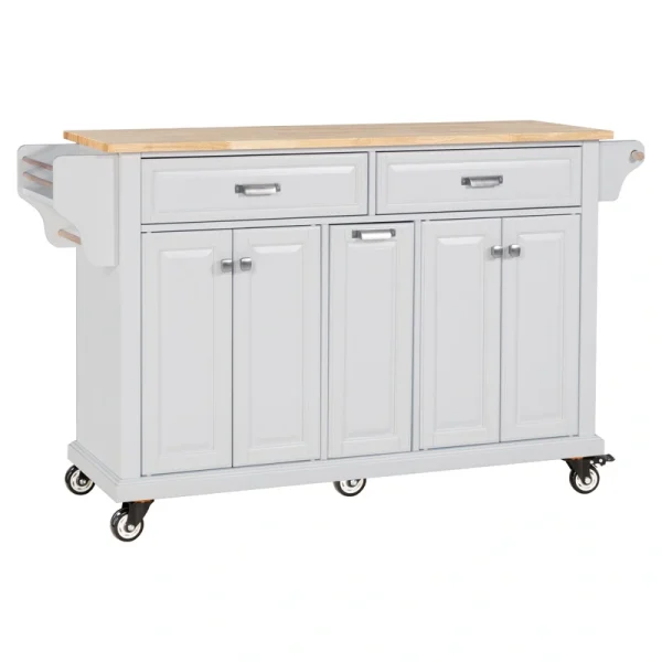 Damerin White Wood Base with Wood Top Rolling Kitchen Island (18.13-in x 60.5-in x 36.75-in)