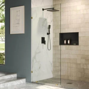 DEERVALLEY 36 in. W x 78 in. H Frameless Fixed Single Panel Shower Door in Brushed Gold with 3/8 in. (10mm) Clear Glass