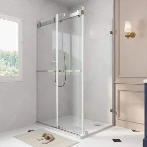 DEERVALLEY 43 in. W x 34 in. D x 74 in. H Rectangular Sliding Frameless Corner Shower Enclosure in Chrome with 3/8 in. Clear Glass