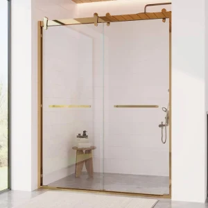 DEERVALLEY 60 in. W x 76 in. H Double Sliding Framed Shower Door in Brushed Gold with 3/8 in. (10 mm) Clear Glass