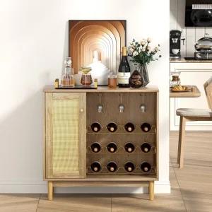 Delarpo 12-Bottle Oak Wood Wine Cabinet