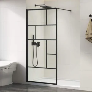 DELUXE DL LIVING LuxeSpa 36 in. W x 76 in. H Fixed Framed Grid Screen Shower Door in Matte Black with 1/4 in. Thick Clear Tempered Glass