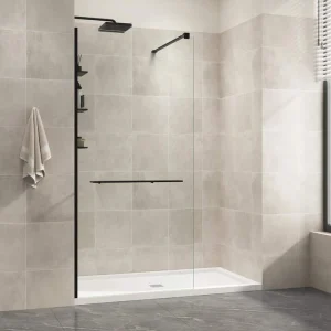 DELUXE DL LIVING LuxeSpa 36 in. W x 76 in. H Fixed Frameless Screen Shower Door in Matte Black with 3/8 in. Thick Clear Tempered Glass