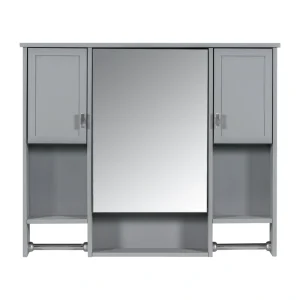 DELUXE LIVING 35-in x 28.7-in x 6.7-in Gray Soft Close Bathroom Wall Cabinet