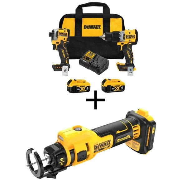 DEWALT 20-Volt MAX XR Hammer Drill and Atomic Impact Driver 2-Tool Cordless Combo Kit and Cut-Out Tool with two 4.0Ah Batteries