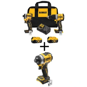 DEWALT 20-Volt MAX XR Hammer Drill and Atomic Impact Driver 2-Tool Cordless Combo Kit and Impact Driver with two 4 Ah Batteries