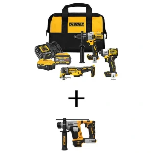 DEWALT 20V Lithium-Ion Cordless 3-Tool Combo Kit and 5/8 in. Hammer Drill with FLEXVOLT 9 Ah and 20V 6 Ah Batteries and Charger
