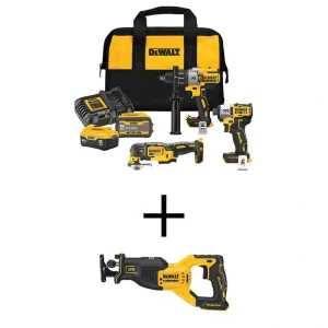 DEWALT 20V Lithium-Ion Cordless 3-Tool Combo Kit and  Brushless Recip Saw with FLEXVOLT 9 Ah and 20V 6 Ah Batteries and Charger