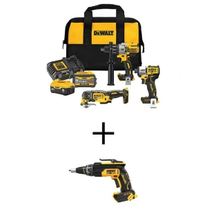 DEWALT 20V Lithium-Ion Cordless 3-Tool Combo Kit and Brushless Screw Gun with FLEXVOLT 9 Ah and 20V 6 Ah Batteries and Charger