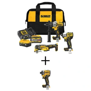 DEWALT 20V Lithium-Ion Cordless 3-Tool Combo Kit and Cordless Impact Driver with FLEXVOLT 9 Ah & 20V 6 Ah Batteries and Charger