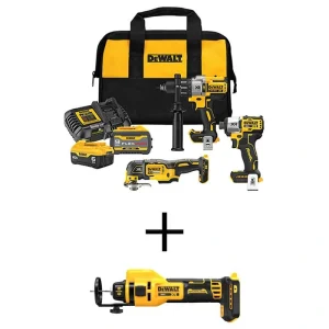 DEWALT 20V Lithium-Ion Cordless 3-Tool Combo Kit and Drywall Cut-Out Tool with FLEXVOLT 9 Ah and 20V 6 Ah Batteries and Charger