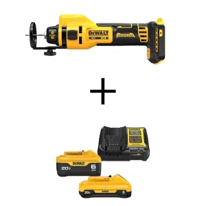 DEWALT 20V XR Lithium-Ion Cordless Rotary Drywall Cut-Out Tool with 6.0 Ah and 4.0 Ah Starter Kit