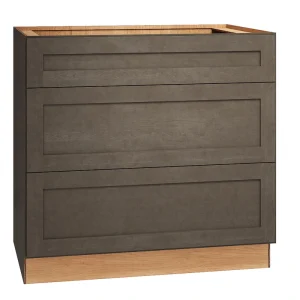 Diamond Express Jamestown 36-in W x 34.5-in H x 24-in D Colt Brown 3-Drawer Base Fully Assembled Plywood Cabinet (Recessed Panel Shaker Style)
