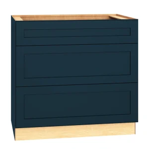 Diamond Express Jamestown 36-in W x 34.5-in H x 24-in D Regatta Blue 3-Drawer Base Fully Assembled Plywood Cabinet (Recessed Panel Shaker Style)