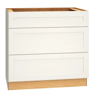 Diamond Express Jamestown 36-in W x 34.5-in H x 24-in D White 3-Drawer Base Fully Assembled Plywood Cabinet (Recessed Panel Shaker Style)